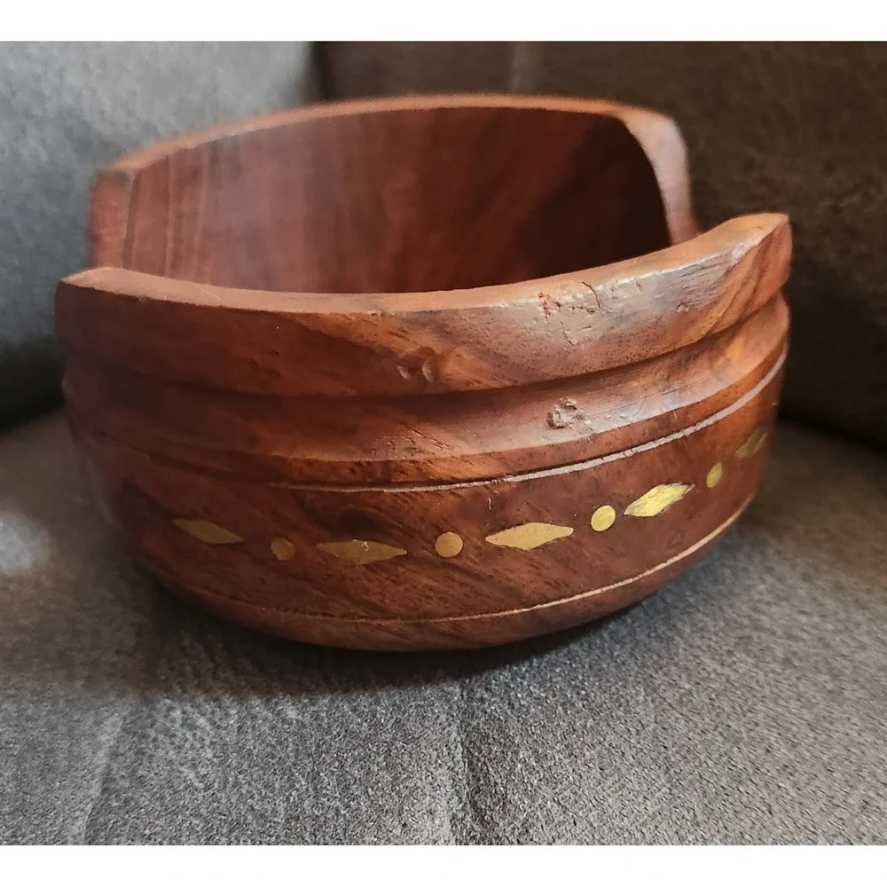 Vintage Hand Carved Wood Bahamas Souvenir Coaster Holder Inlay Tropical Decor